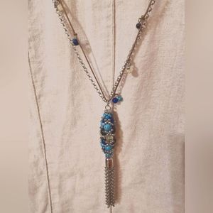 Chicos Vintage Long Fashion Necklace Turquois And Silver Colors